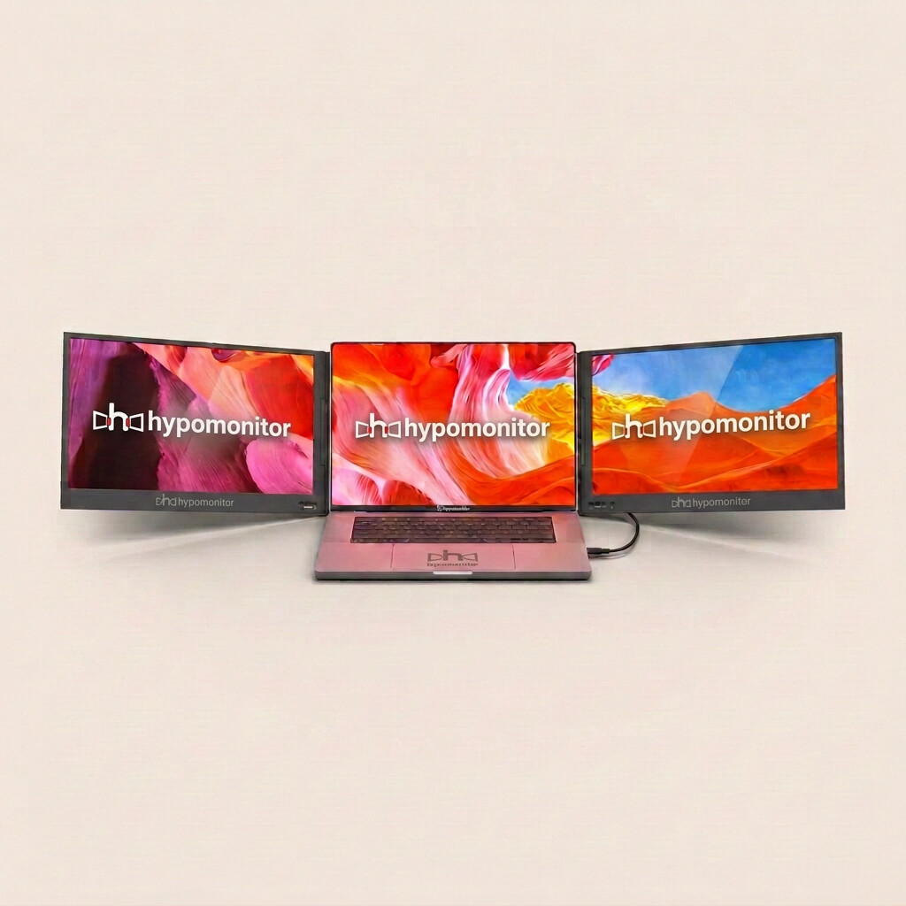 Hypo Dual Monitor with two displays beside a laptop