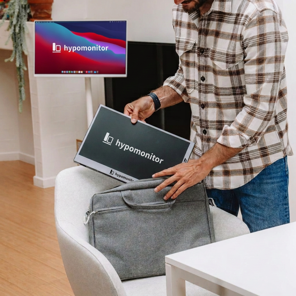 Dual Monitor packed into a bag